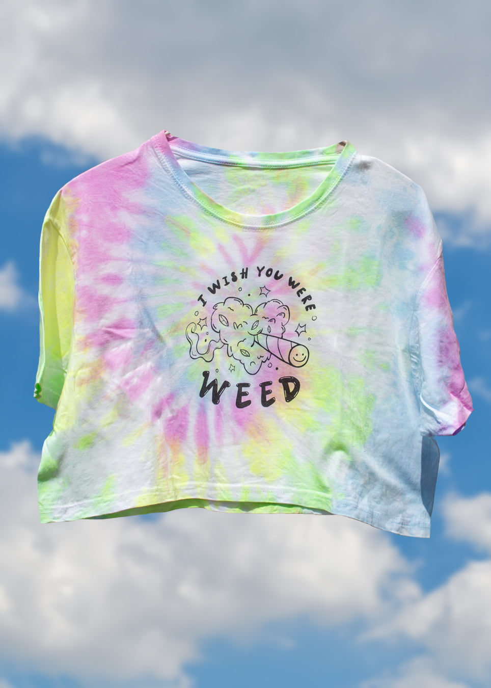 Crop Top "Wish You Were Weed" color tie dye neón